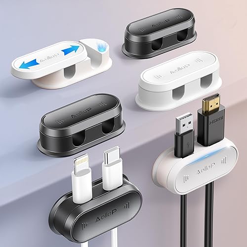 Organizador de Cables de 12 Orificios Clips Sujetadores de Cables - Paquete de 6 Clips Magnéticos para Cables [Empuje Suave de 1s en Ambos Lados]