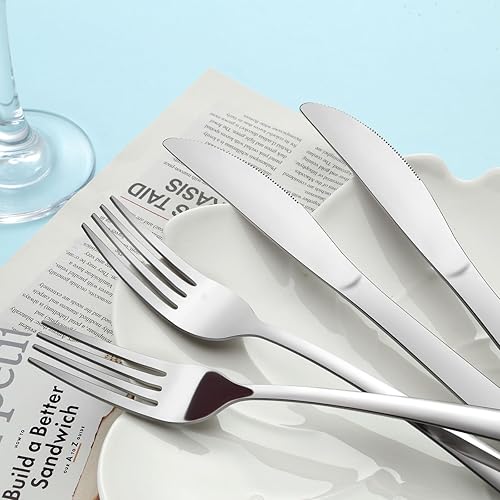 Miniatura 3 de Gymdin Juego de 24 tenedores y cuchillos, juego de cubiertos de acero inoxidable de grado alimenticio con 12 cuchillos y 12 tenedores, cubiertos de