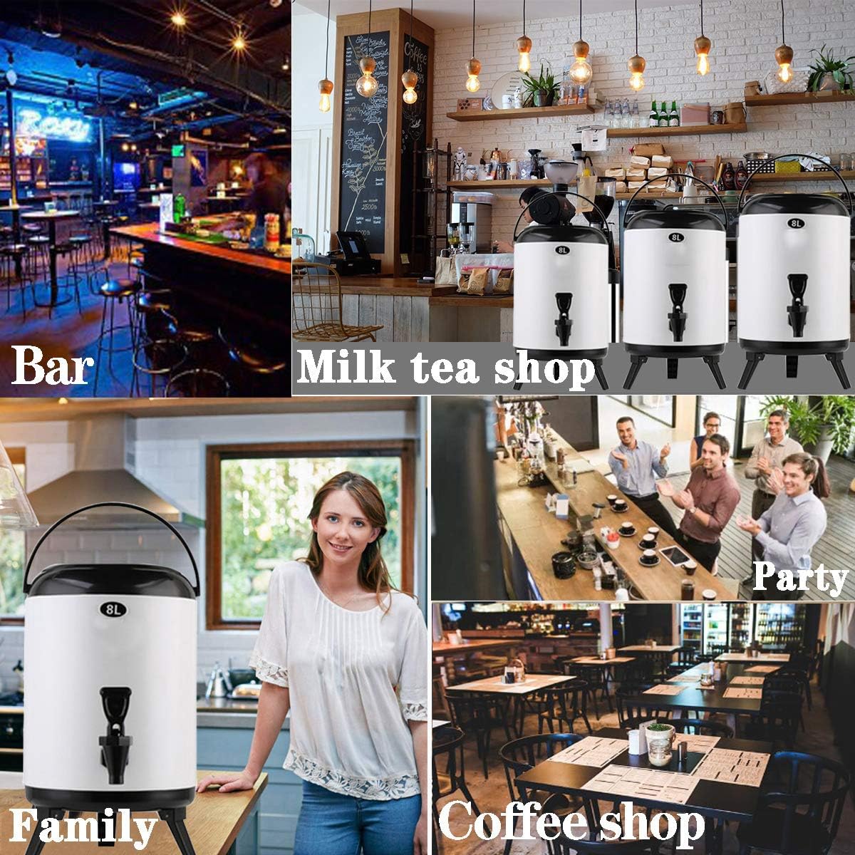 6L Stainless Steel Insulated Beverage Dispenser - Perfect for Parties, BBQs, and Camping - Hot Water Barrel with Handle for Easy Carrying - Home Kitchen Essential