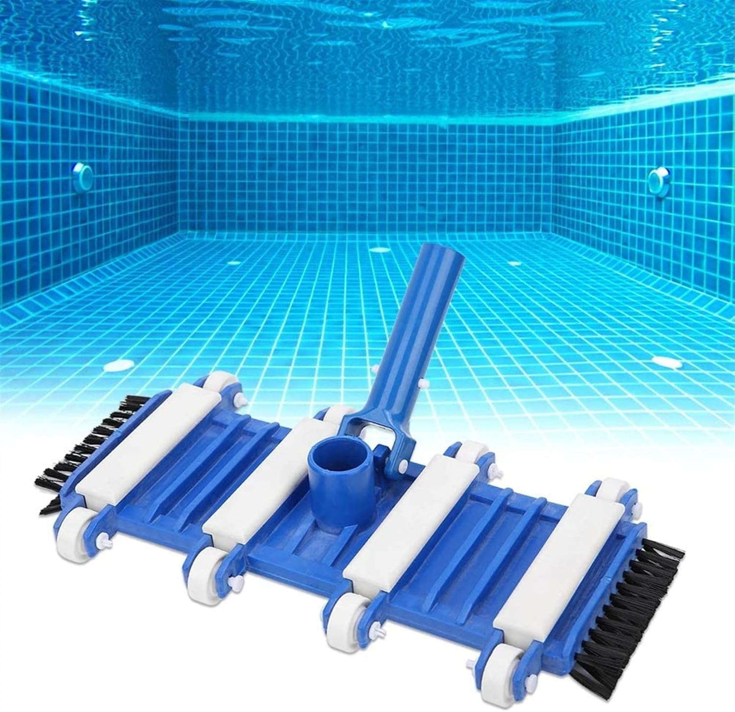 Swimming Pool Vacuum Head with Side Brush Wheels, Flexible Pond Vacuum Brush Head Pool Cleaning Tool for Parks Aquariums