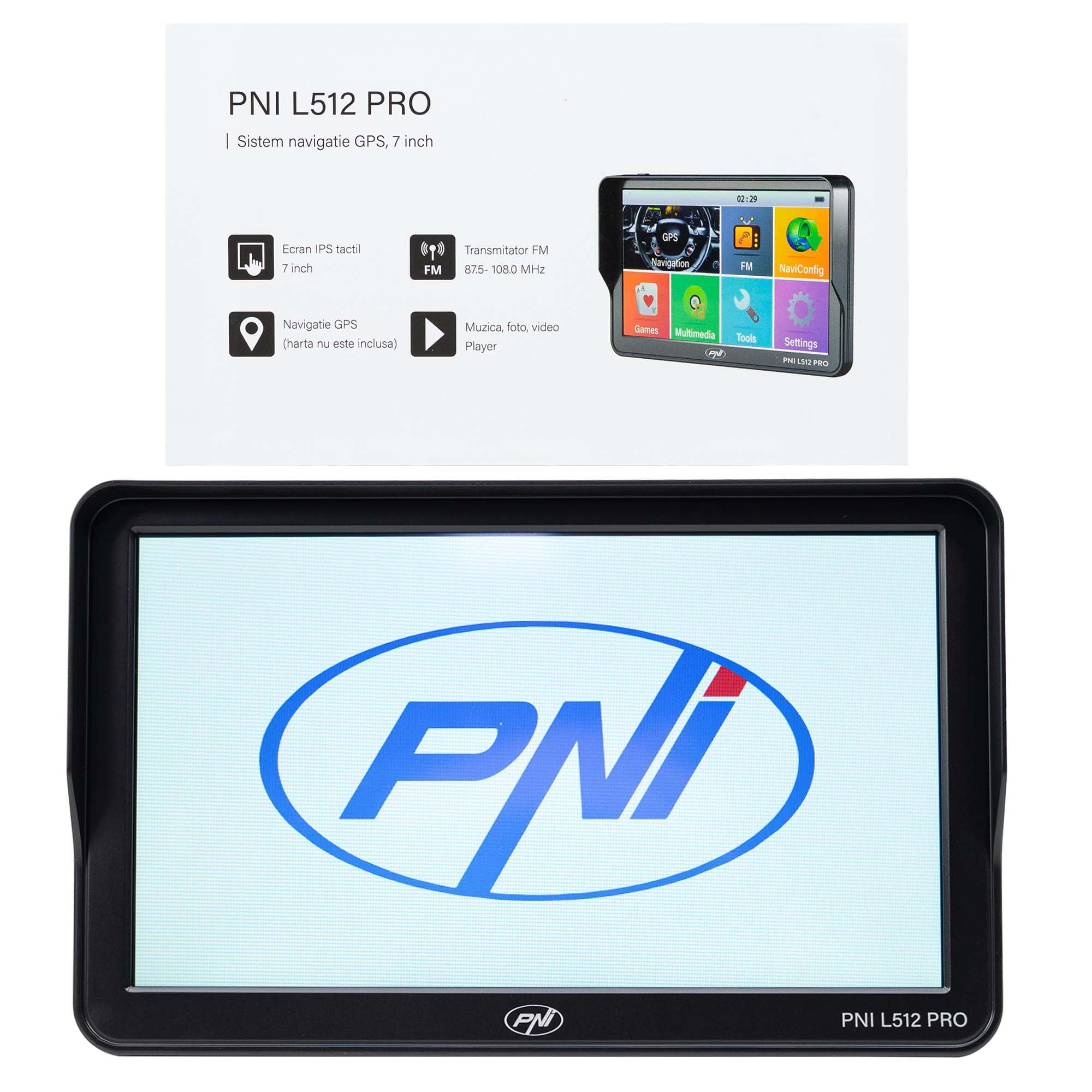 Sistema de navegación GPS PNI L512 Pro con Parasol, 7 Pulgadas, 800 MHz, 512 MB DDR, 16 GB de Memoria Interna, transmisor FM