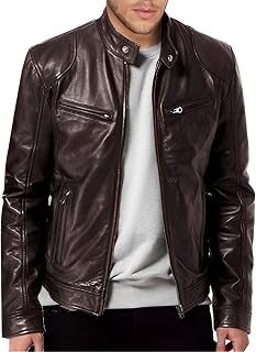Mens Leather Jackets-Fleece Lined, Motorcycle Jackets With Zipped Pockets Standing Collar Collared Trench Coats Outerwear Elegant Business Windbreaker Overcoats Mens Warm Winter Jackets