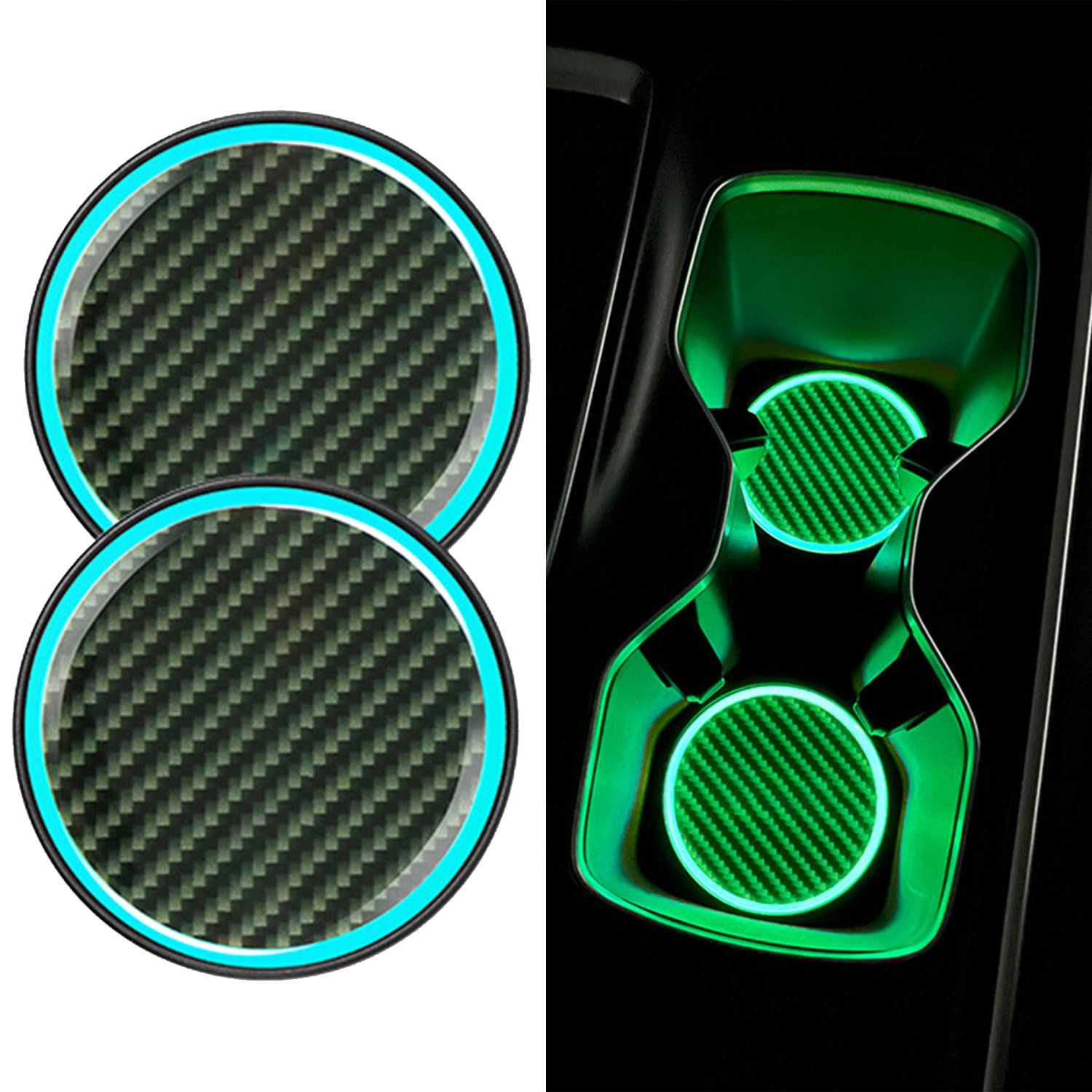 4x Auto Untersetzer Mit Nachtlicht | 7,2cm Wasserdicht & Anti-rutsch | Leuchtend Grün Im Dunkeln