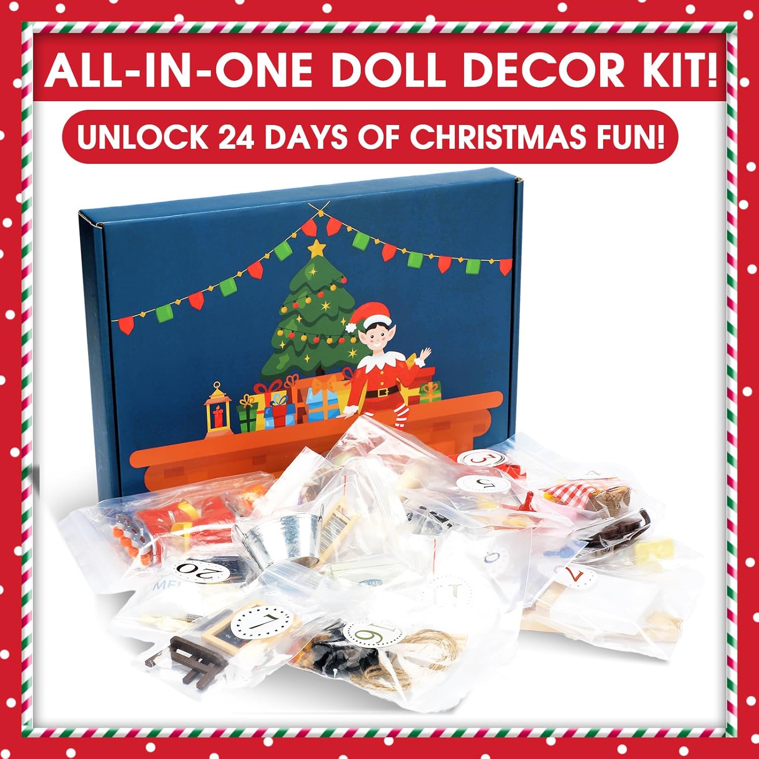 24 Day Christmas Kit Adventure Props Advent Calendar 2025 Scenes Christmas Activities Accessories Gifts 80+ Props Planning Calendar for Doll Decor (Doll Not Included)