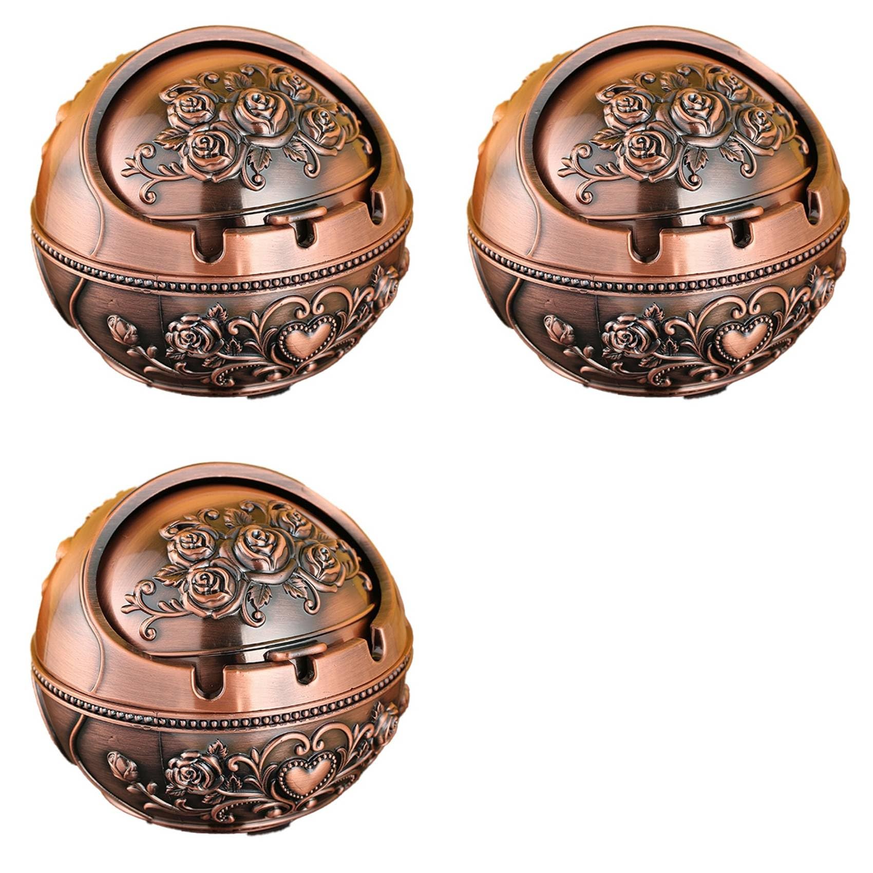 Hndhbfgrt 3X Vintage Windproof Ashtray with Lid - Retro Metal Ashtray for Indoor and Outdoor Use, Decorative A