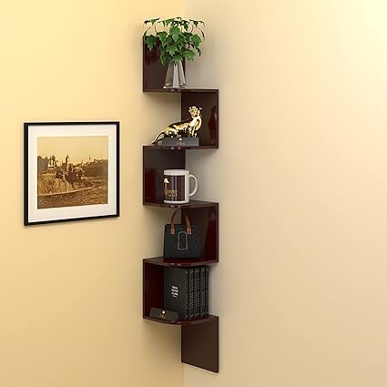 Onlineshoppee Set of 5 Floating Corner Wall Shelves (Brown)