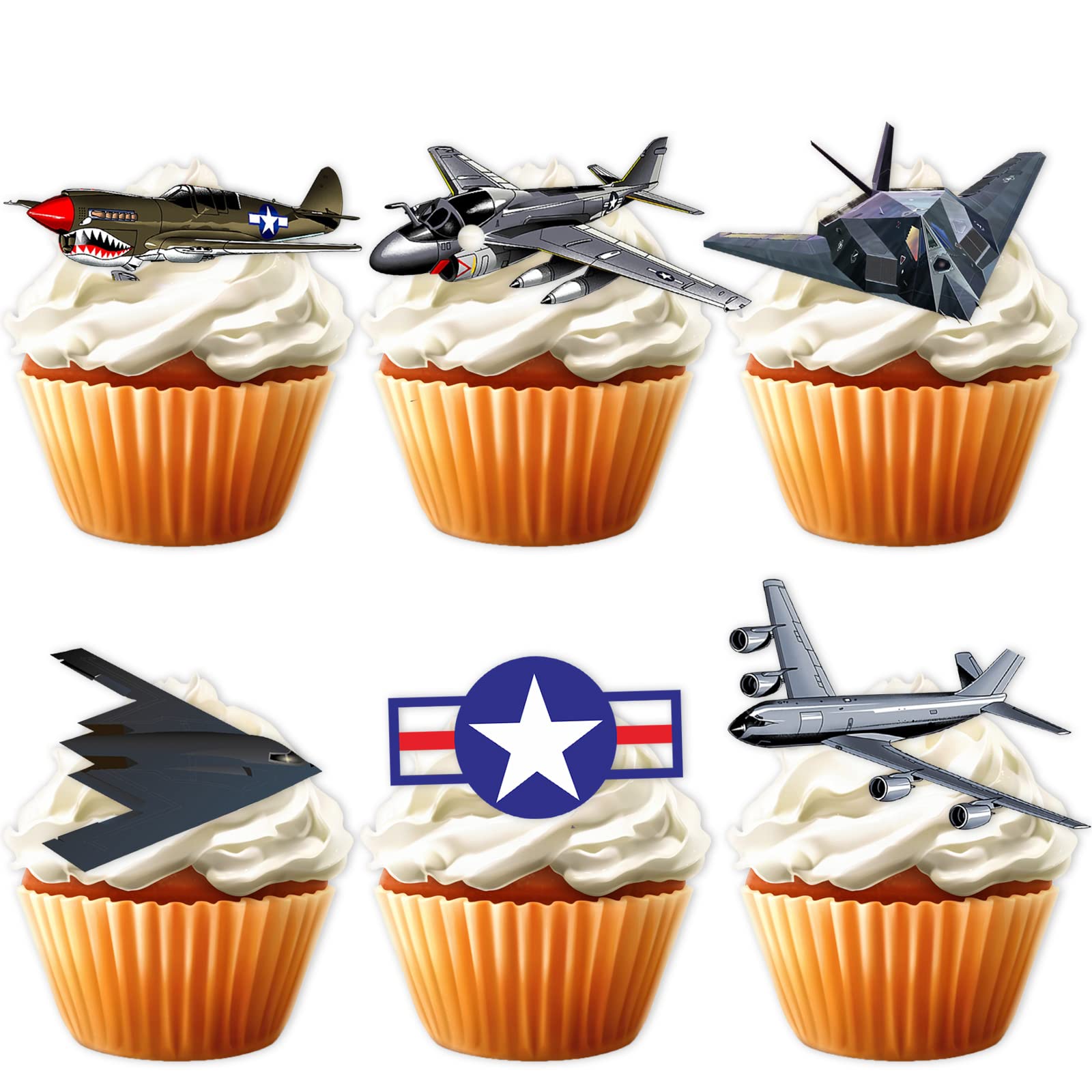 18pcs Military Airplane Dessert Cupcake Topper Aviation Aircraft Theme Decor Supplies Baby Shower Children Boy Girl Happy Birthday Party Decorations
