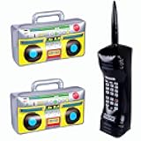Virtue morals 3 Pieces Inflatable Radio Boom box and inflatable Mobile Phone Props for Party Decorations 80s 90s