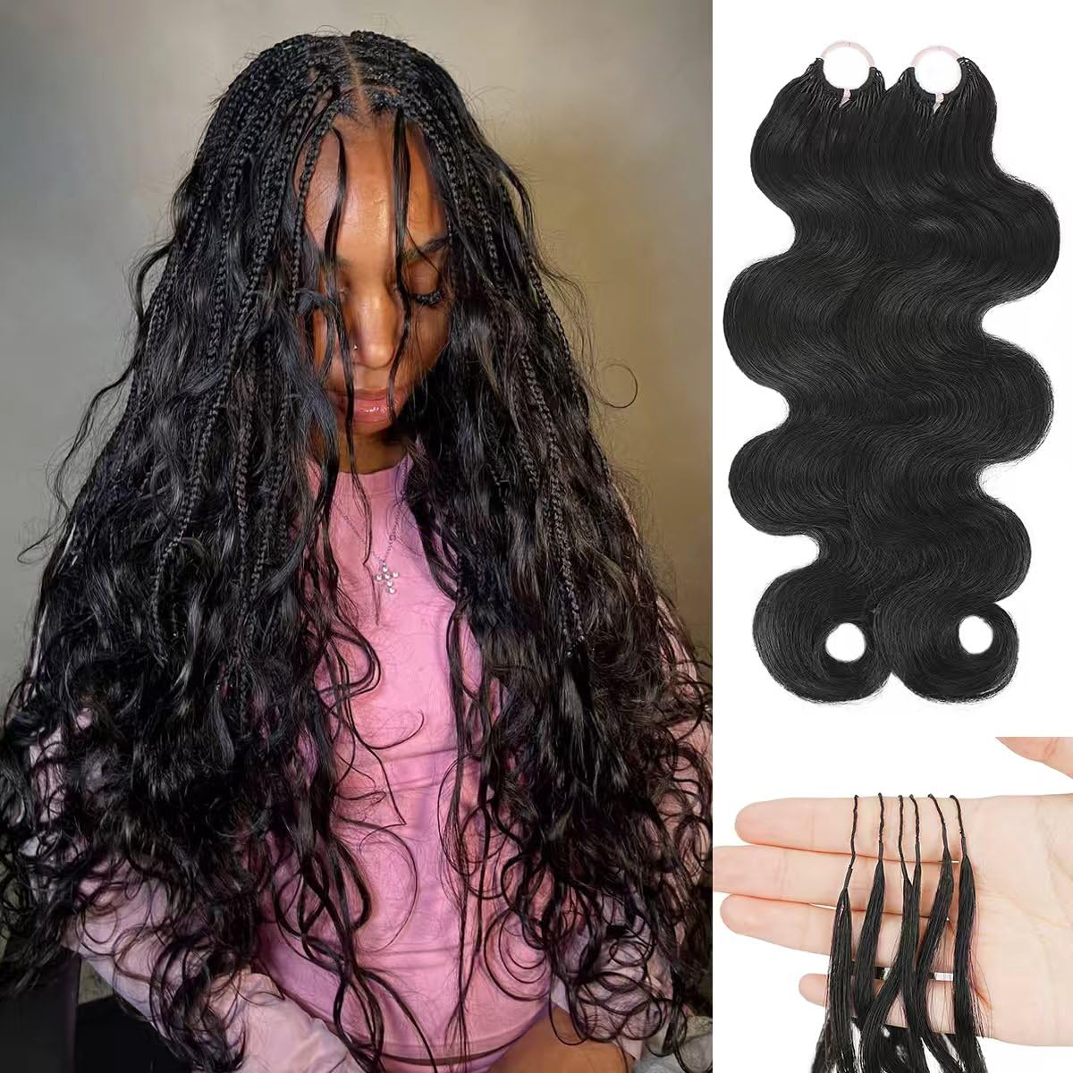 Liqusee Body Wave Miracle Knots Crochet Human Hair 18 Inch 120g Pre-Separated Knotless Feather Crochet Human Hair Bundles Boho Braids Crochet Hair for Black Women Reusable Natural Black