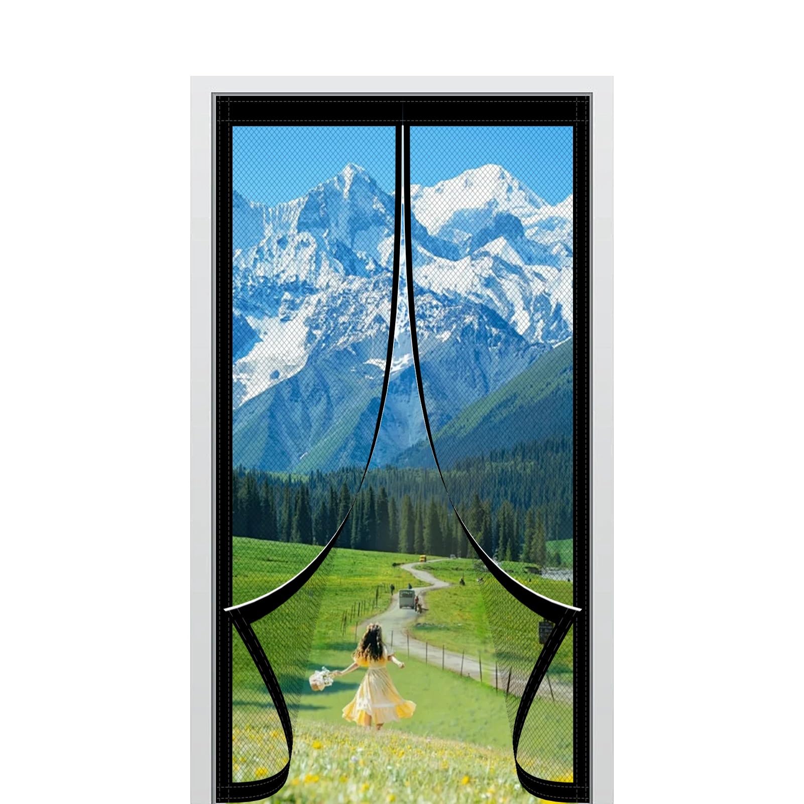 Mosquitera Magnetica 178 x 226 cm Se Cierra Automáticamente Mosquiteras Puertas Magneticas Fácil Instalación sin Taladrar para Puertas Correderas/Terraza, Negro