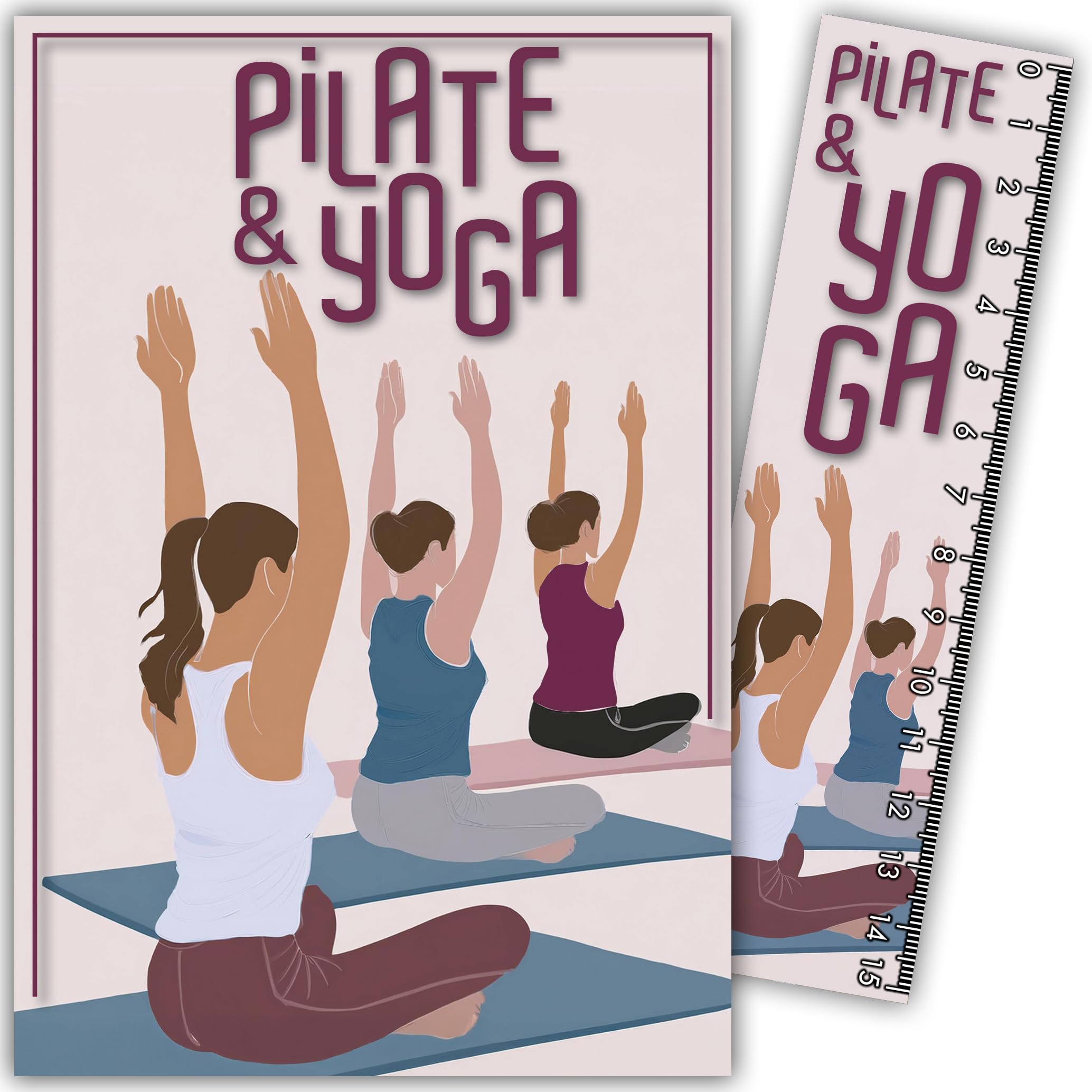 69-1023 Pilates Yoga Zen Fitness Gym Soft Sporty Card with Bookmark/Ruler 15 cm Paper and White Envelope Size 12 x 17.5 cm – Birthday or Party Gift – Made in France