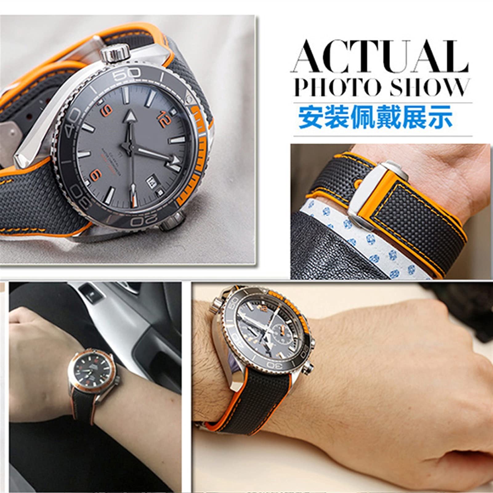 Correa de Caucho de Nailon Omega para Hombre con Cierre Plegable, Accesorio para Reloj, Cadena de Silicona
