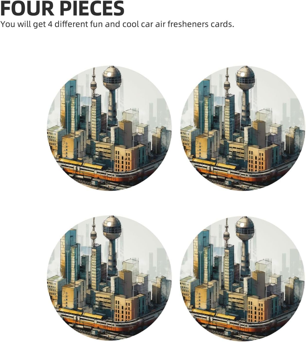 Car Air Fresheners Cards Set of 4 Pieces,Building-city Mirror Pendant Hanging Scented Cards for Wardrobe Bathroom Long-Lasting Auto Aromatherapy Tablets Gifts Car Rearview image 2