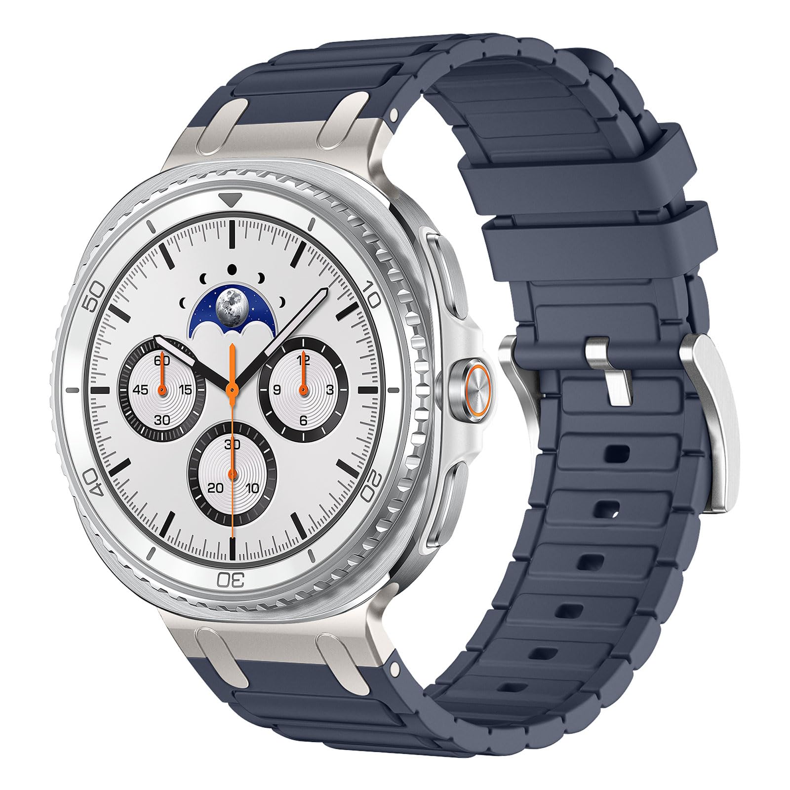 Compatible with Samsung Galaxy Watch 8 Classic 46mm Strap/Galaxy Watch 8 44mm 40mm Rugged Strap, Soft Silicone Band for Galaxy Watch 8/8 Classic Rubber Sport Straps Blue Grey