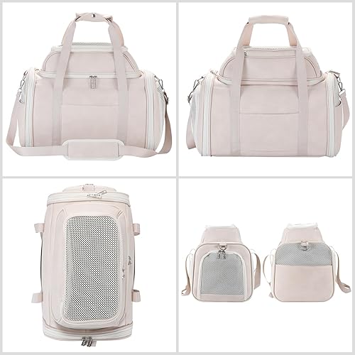 Miniatura 11 de Transportador de mascotas expandible con parte superior de cuero prémium para perros pequeños y gatos de menos de 15 libras, bolsa de viaje de lujo