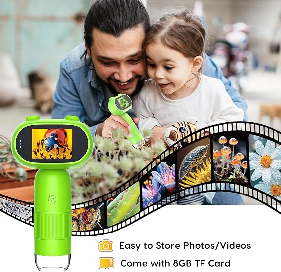 Digital Microscope for Kids with 2.0 IPS Screen | Handheld Microscope for Kids,Support Capture Photo & Video Record,Science Edu Gift for Children Birthday Ages 3-12
