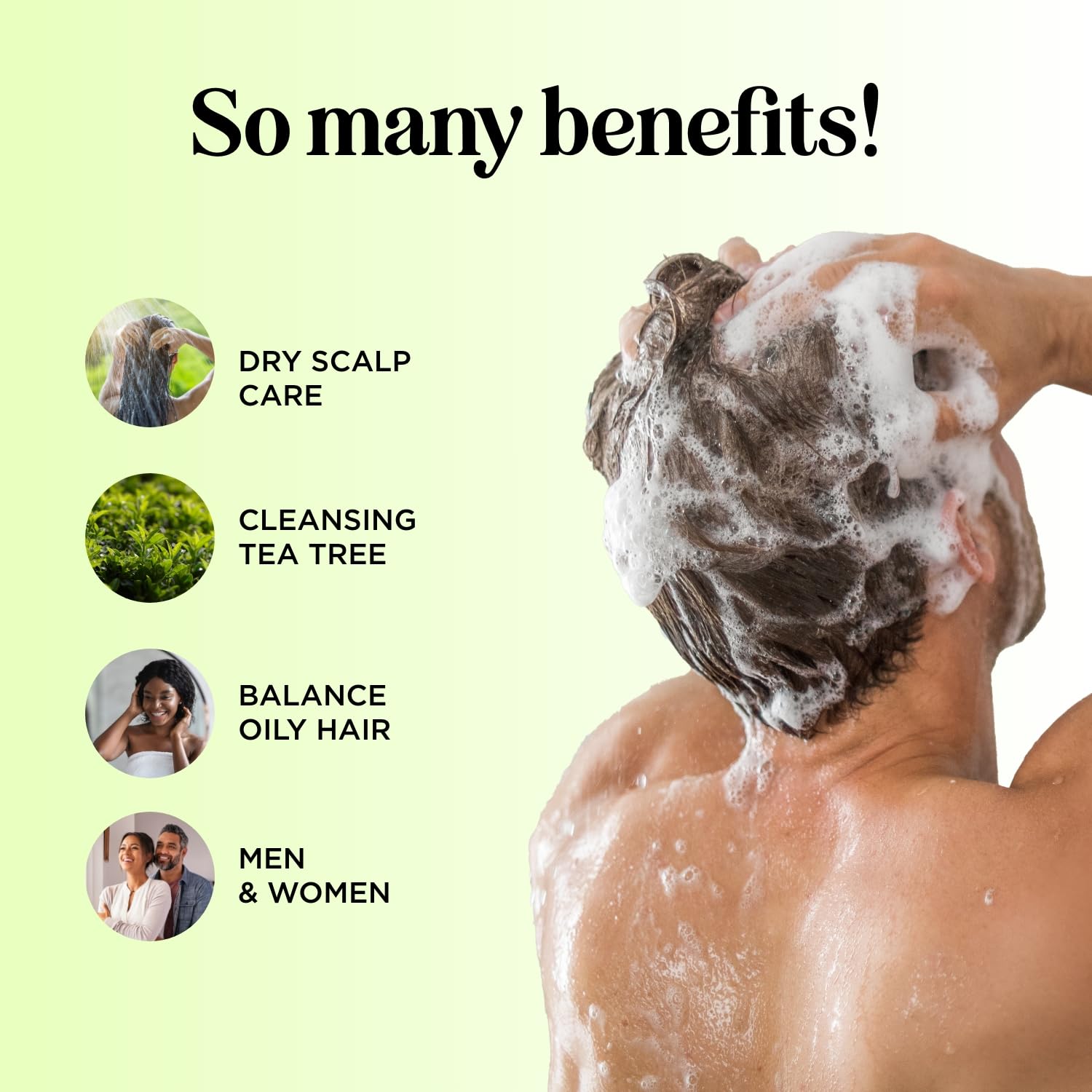 Tea Tree Oil Shampoo with Hair Shampoo Brush - In Shower Scalp Scrubber Exfoliator Made with Recycled Wheat Straw and Soft Silicone plus Sulfate Free Clarifying Shampoo for Build Up (10 Fl Oz)