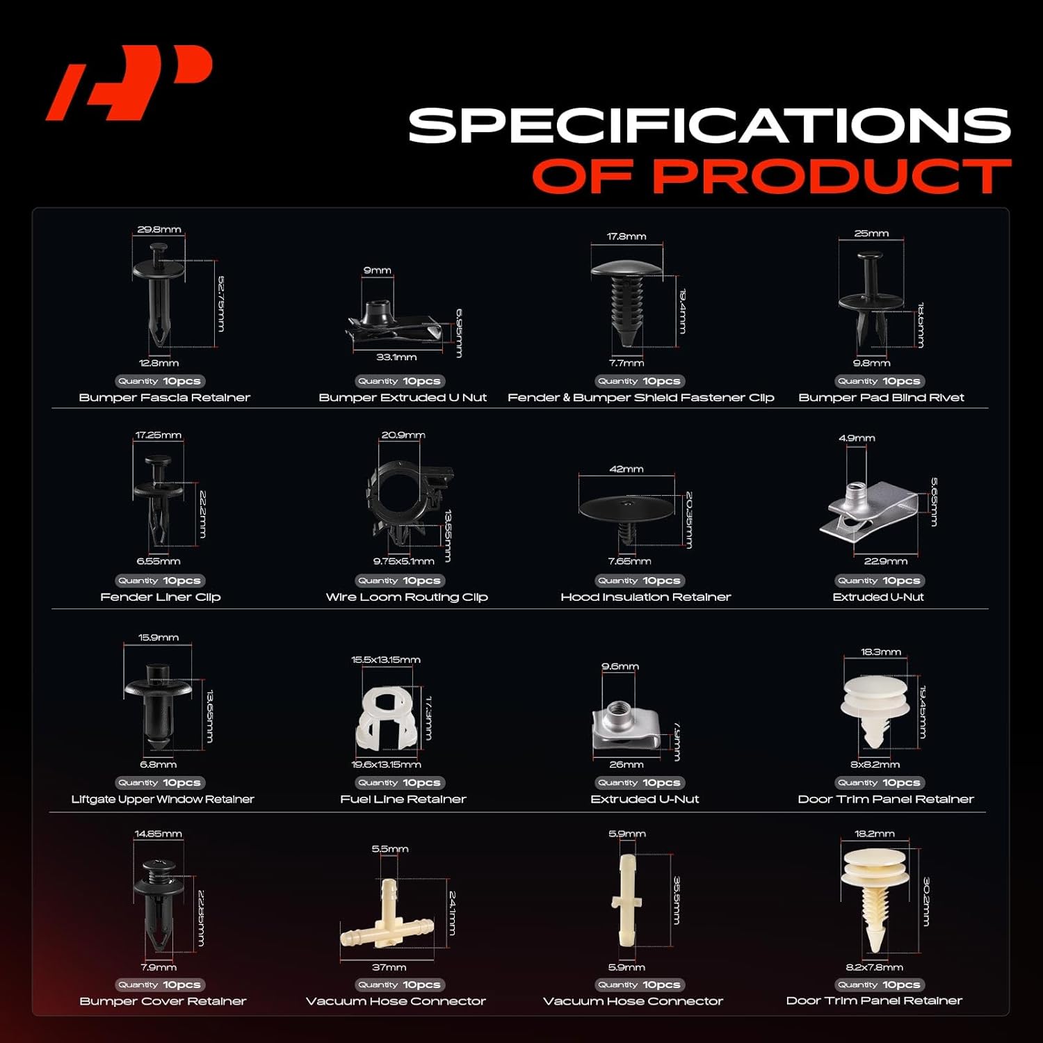 A-Premium 250PCS (25 Sizes/54 oz) Bumper Fender Retainer Clips Kit - Compatible with Pontiac Trans Sport 1997-1998 - Hood Door Trim Panel Push Pin Plastic Nylon Rivet Fastener Set, w/Removal Tool