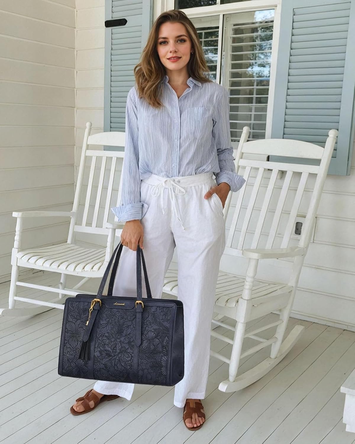LOVEVOOK Laptop Bag for Women Vintage Leather Work Tote 15.6 inch Large Capacity Computer bag with Clutch Purse for Office, Travel, Casual