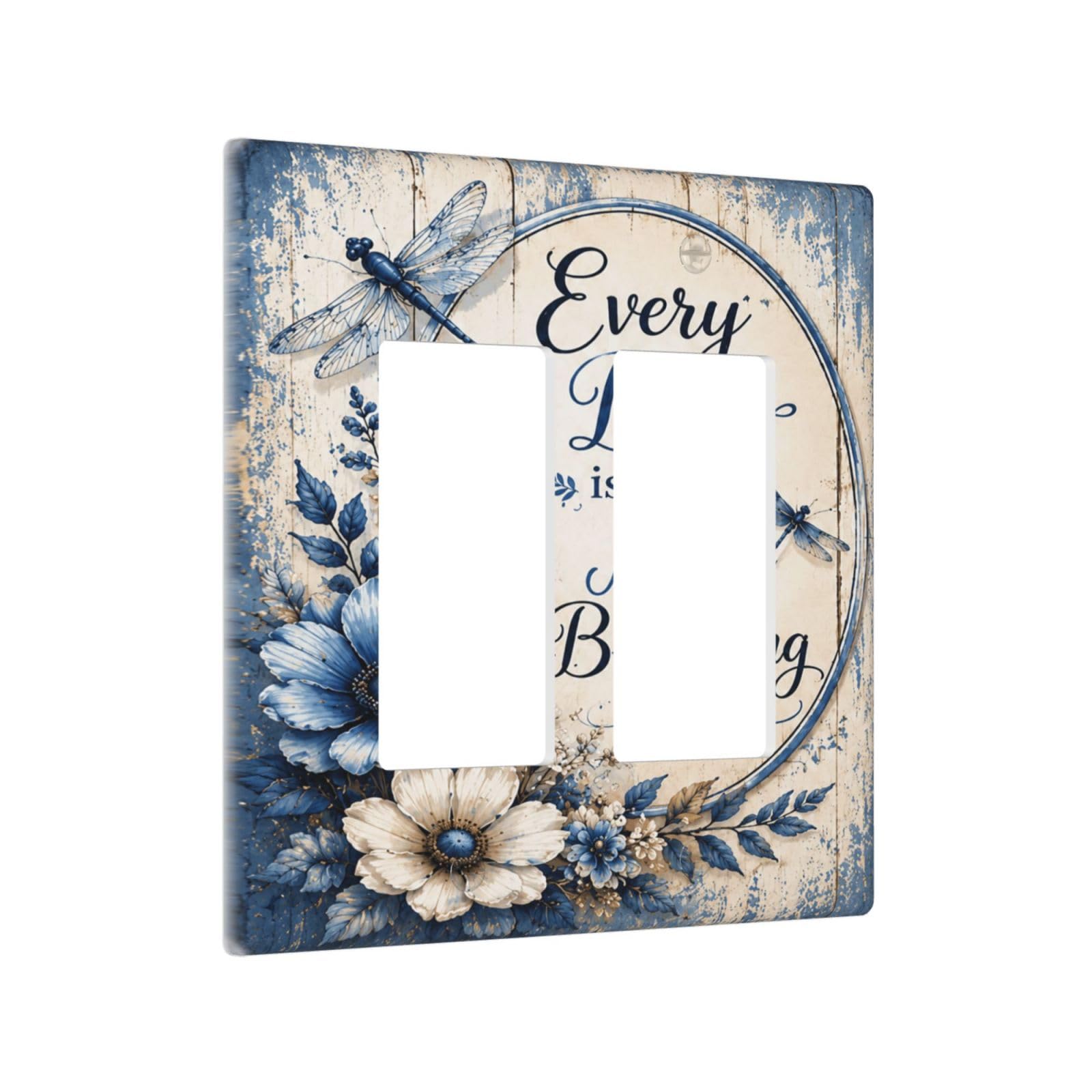 Yamxbfa Decorative Outlet Covers Inspirational Floral Quote Blue White Wildflower Dragonfly 2 Gang Light Switch Cover Plate Double Rocker Wall Plates Electrical Switch Plate Covers for Home Decor