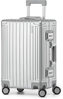 Geneva 100% Aluminium Handgepäck Koffer, 55cm Handgepäck Hartschalen Trolley, Cabin Reisekoffer, Rollkoffer Spinner Carry-on mit 4 Rollen und doppelte TSA Schloss 35L