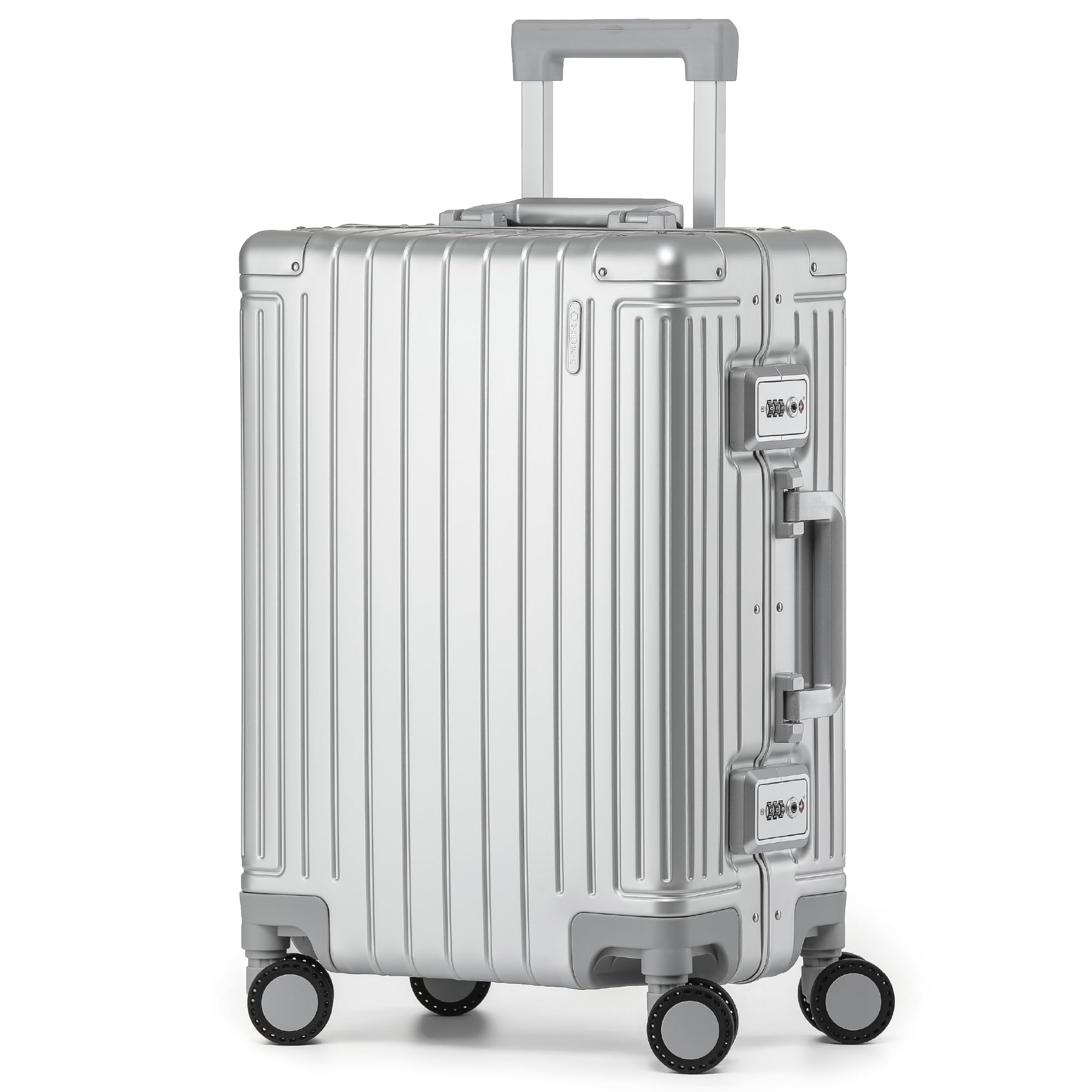 KOFA Geneva Bagaż podręczny, 55 cm, rama aluminiowa i twarda obudowa z poliwęglanu, walizka kabinowa, walizka na kółkach Spinner z 4 rolkami i podwójnym zamkiem TSA, 35 l, srebro, 55x37x23 cm