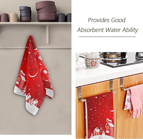 Miniatura 8 de ALAZA Juego de 2 toallas de baño de mano con diseño de copos de nieve y bolas rojas de Feliz Navidad, toallas de baño de algodón suaves y