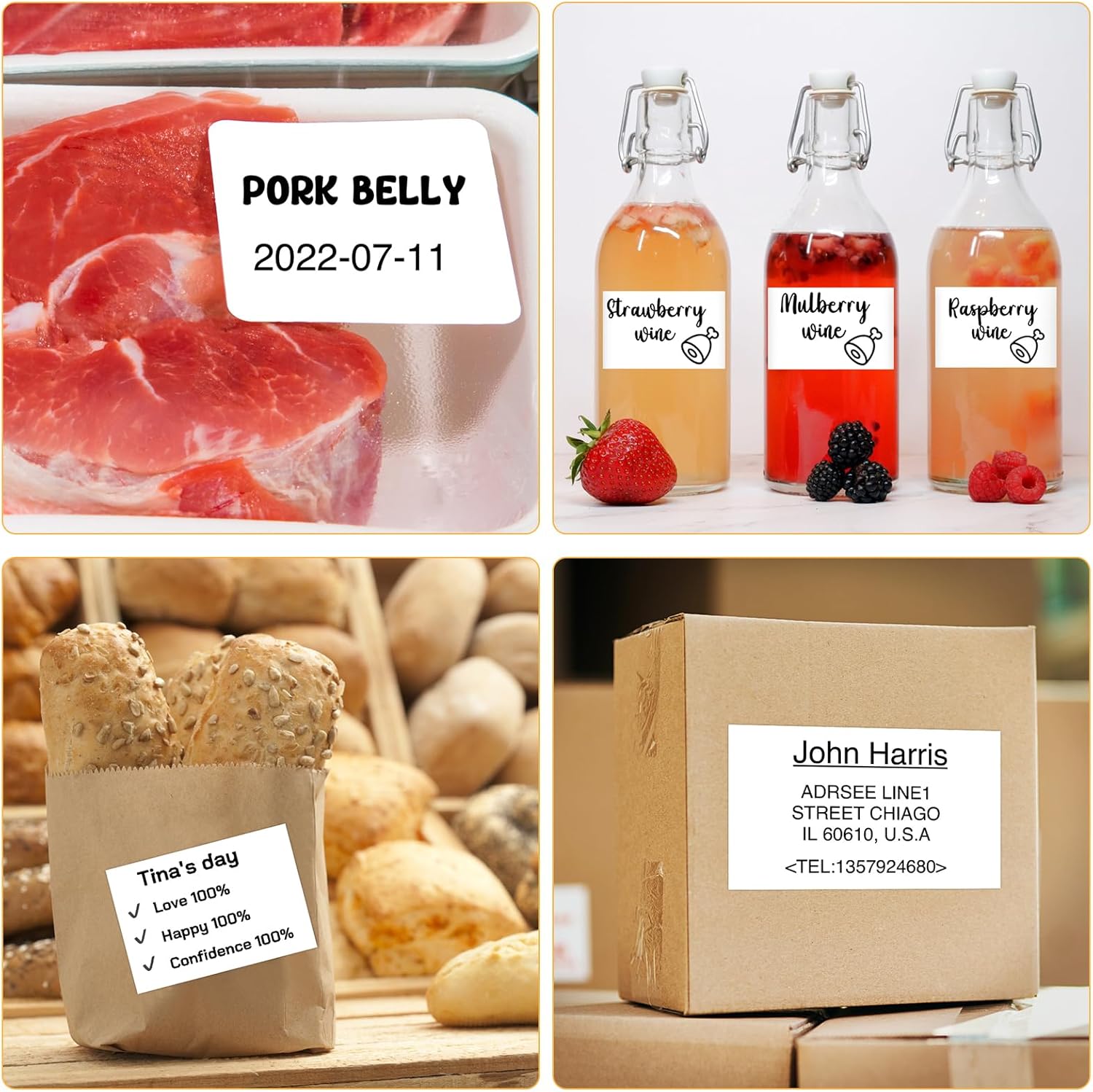 More label examples for food and shipping
