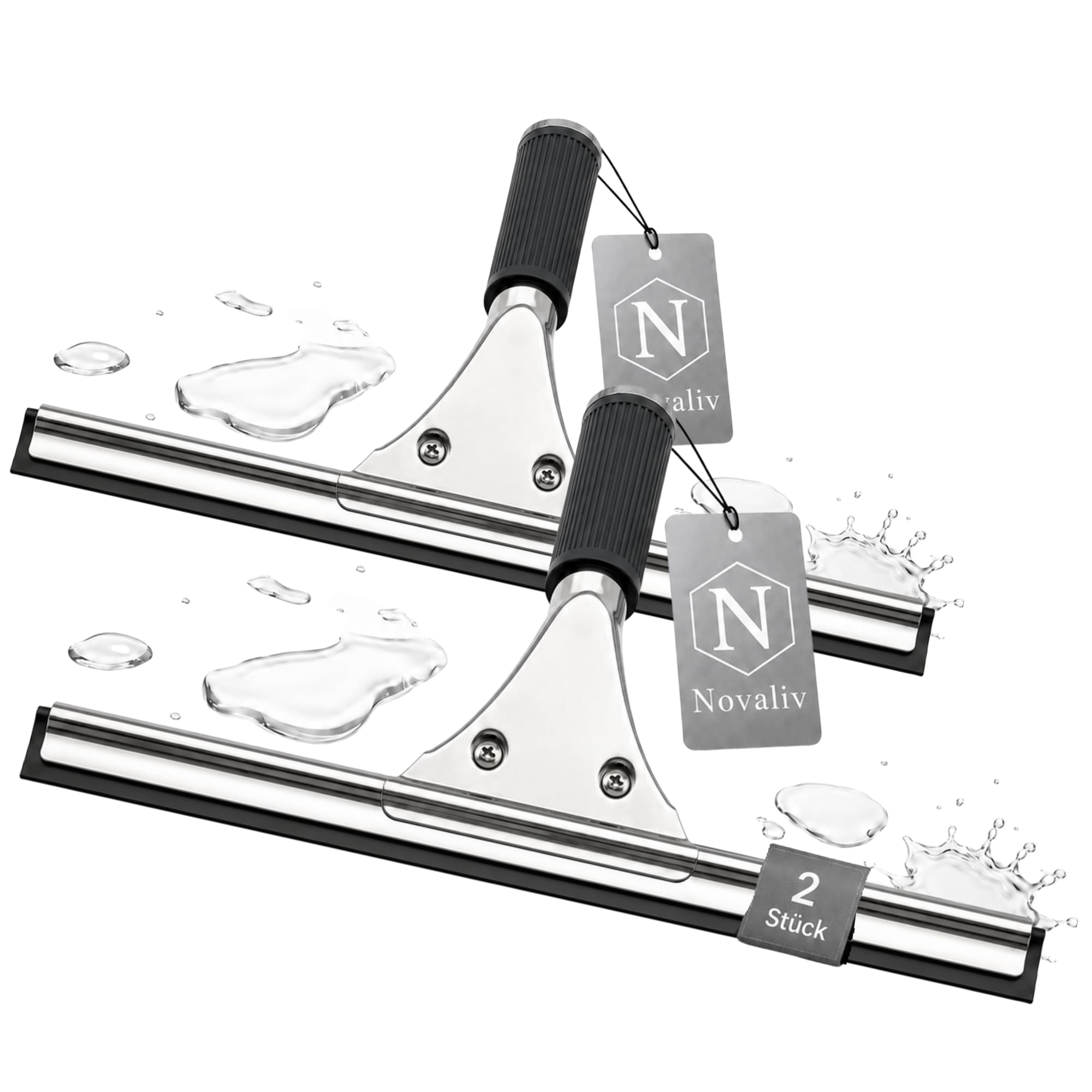 Novaliv 2 x lavavetri professionali da 35 cm, in acciaio inox con labbro in gomma sostituibile, per la pulizia delle finestre, per finestre