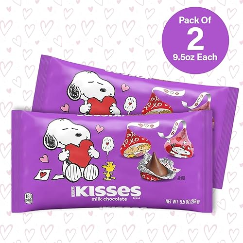 Miniatura 4 de HERSHEY'S KISSES Snoopy de chocolate con leche Snoopy and Friends, día de San Valentín, bolsa de dulces, paquete de 2 de 9.5 onzas