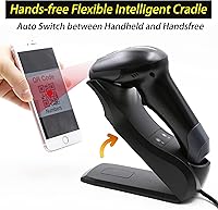 Vista 2 de TEEMI Escáner de código de barras Bluetooth 1D 2D con base USB inteligente montado en la pared, activación automática omnidireccional manos libres