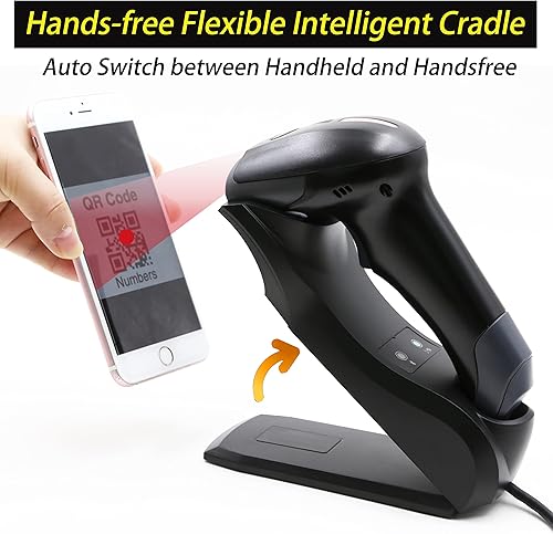 Miniatura 2 de TEEMI Escáner de código de barras Bluetooth 1D 2D con base USB inteligente montado en la pared, activación automática omnidireccional manos libres,