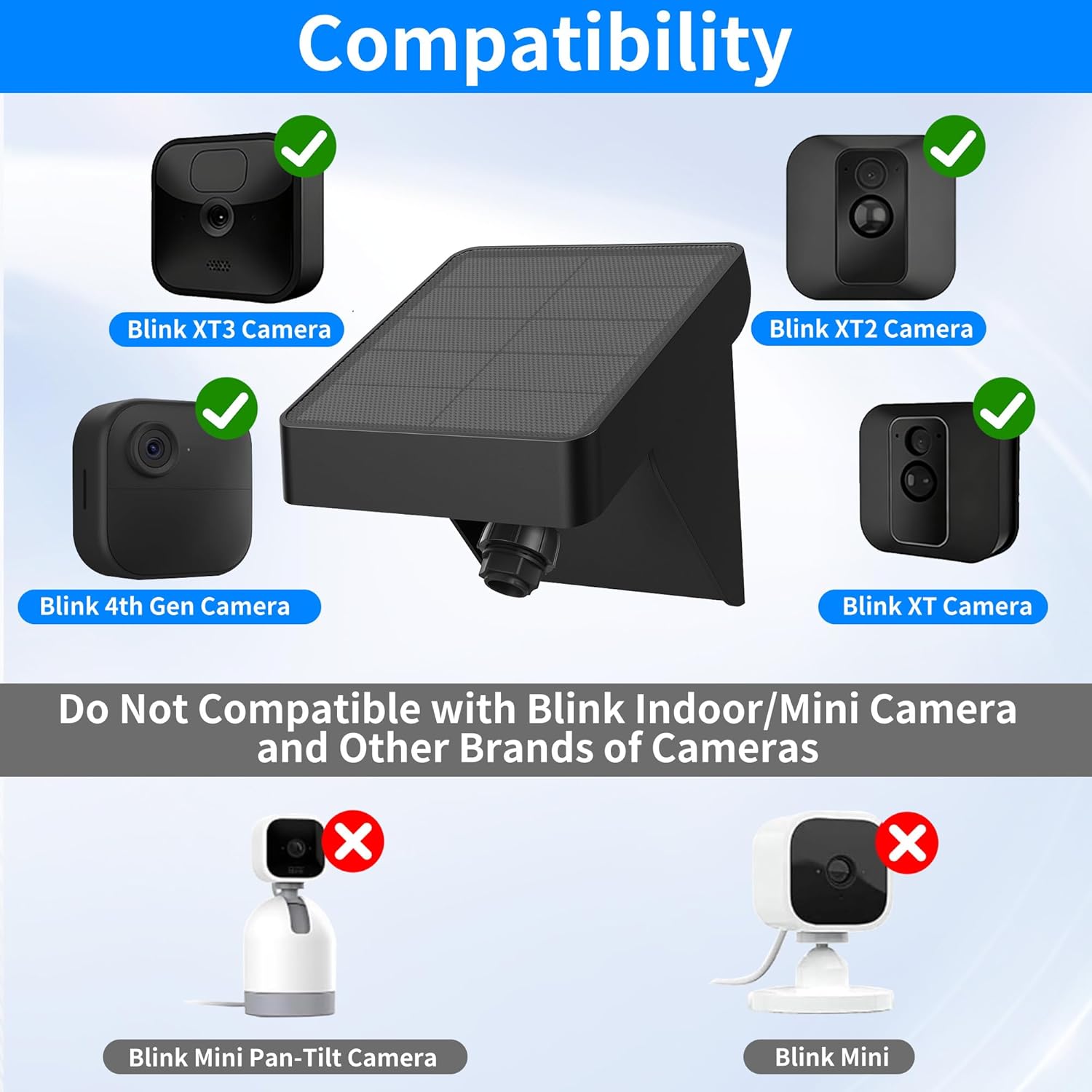 Solar Panel for Blink Outdoor 4 (4th Gen)/XT3/XT2/XT Cameras - IP67 Weatherproof with 3300mAh Extended Battery, Adjustable Angle Mount for Optimal Sun,Wireless Security Power (Black, 1 Pack)