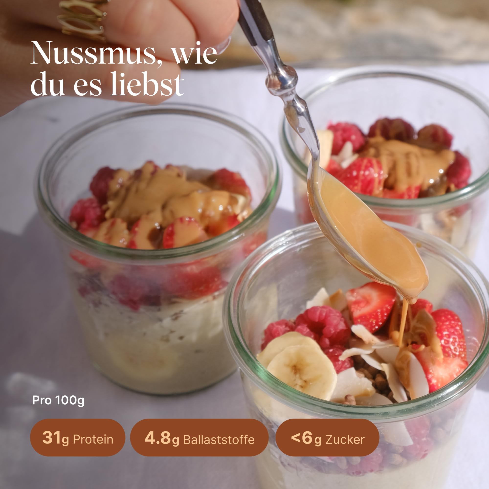 VETAIN Bio Erdnussmus Cremig - 100% Bio-Erdnüsse - Vegane Erdnussbutter - Reich an Protein & Ballastoffen - Ohne Zucker & Palmöl - Perfekt als Topping für Müsli, Porridge (3 x 500g)