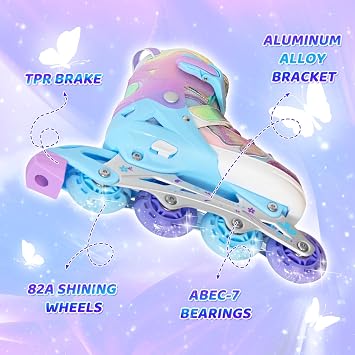 MammyGol Inline Skates for Girls Kids, 4 Size Adjustable Butterfly Roller Skates with Vibrant Colors Flashing Wheels, Skates Indoor Outdoor for Beginners Women Lady