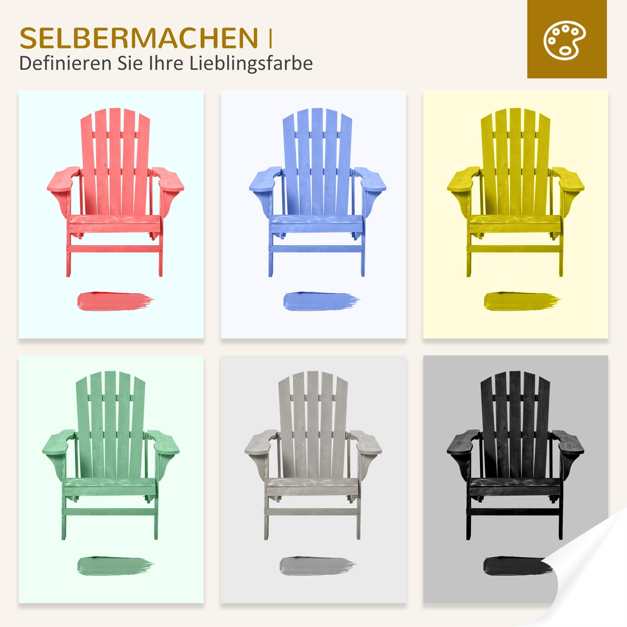 Outsunny Adirondack Stuhl wetterfest Adirondack Chair aus Holz Outdoor Gartenstuhl mit Hoher Rückenlehne Armlehnen Balkonstuhl Gartensessel für Garten, Terrasse Balkon 78 x 89 x 88 cm Hellgrau