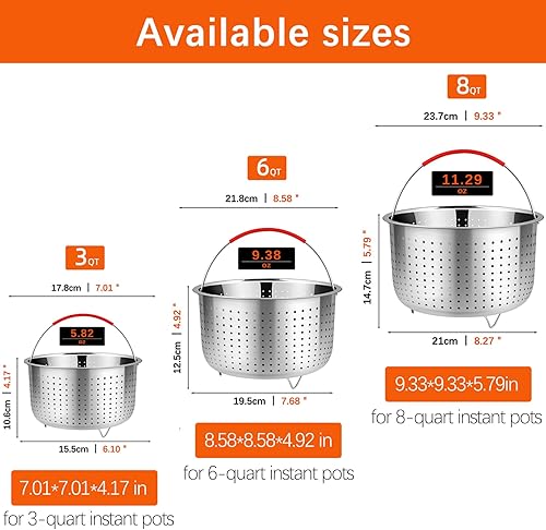 Miniatura 6 de REDANT Cesta de vapor para accesorios de olla a presión 3 cuartos de galón - Colador y escurridor para cocina - Vaporera de verduras de acero