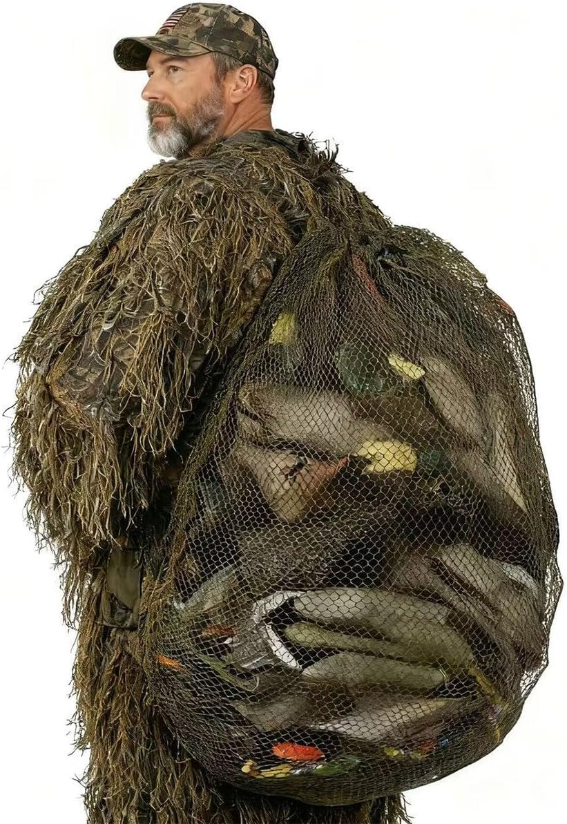 Military Green Mesh Hunting Decoy Bag, Tear-Resistant & Breathable Large-Capacity Storage Bag for Duck/Goose/Turkey Decoys, with Ergonomic Shoulder Straps, Multi-Scenario Outdoor Gear