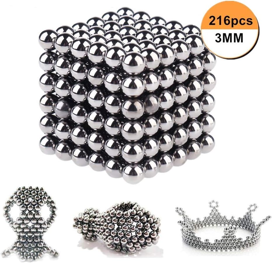 babyGreen Magic Building Ball, 216pcs 3mm for Intelligence Development and Stress Relief Educational Stacking Toys, Creative Stress Relief Desk Toy Construction 3D Puzzle Toy for Adults/Kids-Silver