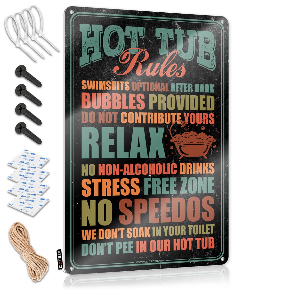Vpguqarfr Colour Statue Custom Art - Funny Hot Tub Rules Humor Metal Wall Art Ready To Hang For Bedroom(20X30cm)