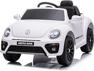 Voiture Électrique Volkswagen Beetle 12V Enfants avec Télécommande 2,4G, Véhicule Electrique avec Lumières & Musique, Charge 30kg pour Enfants de 1-4 Ans (Blanc)