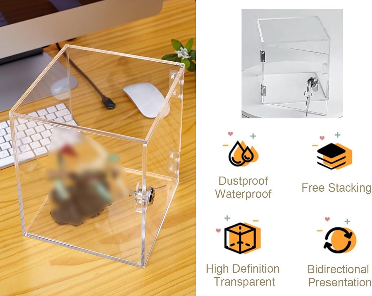 Thickened Acrylic Display Case with Lock & Key - 4" Cube Organizer for Action Figures, Toys, Collectibles - Clear Acrylic Storage Box for Home Decor and Organizing image 3