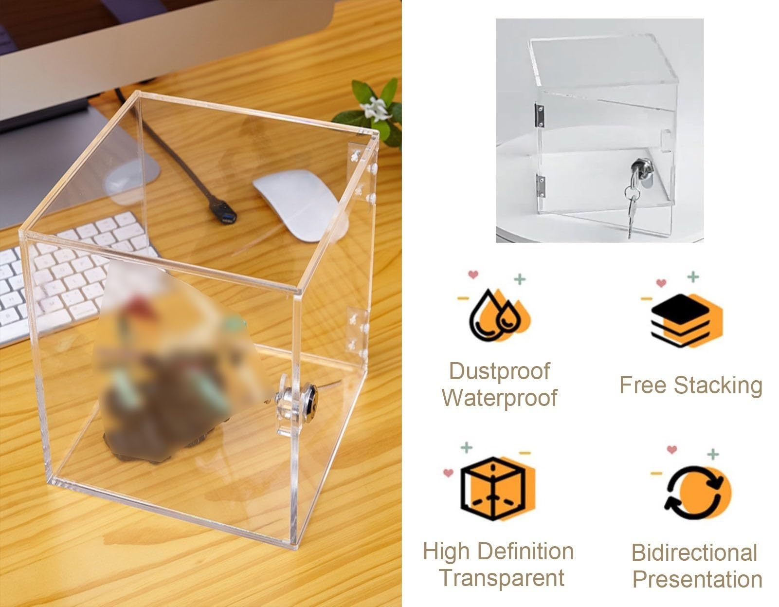 Amazon.co.jp: アクリルケース 鍵付きの厚手の透明アクリルボックス