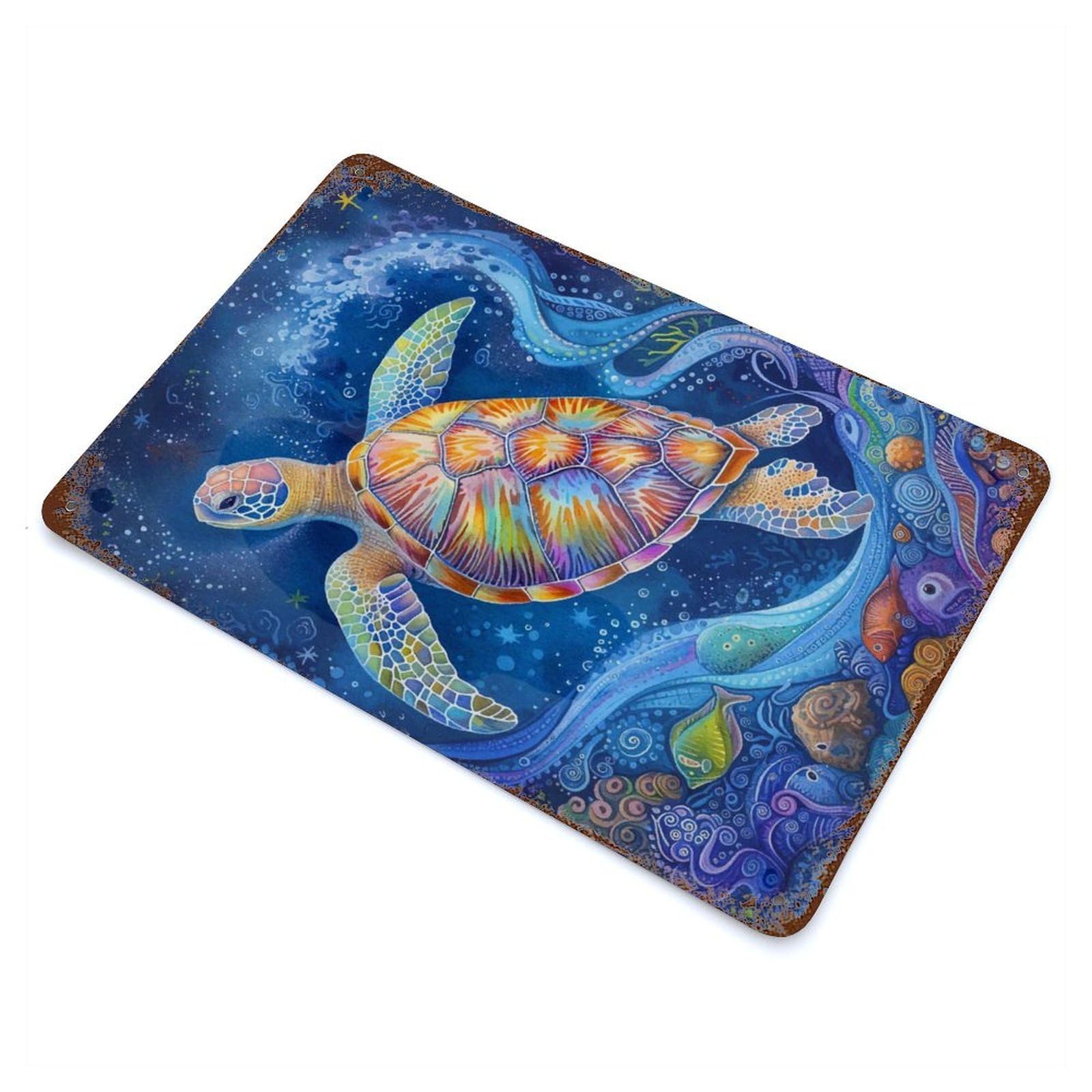 Garage Style Turtle Watercolor Animal Vintage Rust Metal Sign 11.8"x7.9", Retro Wall Decor for Bar And Workshop