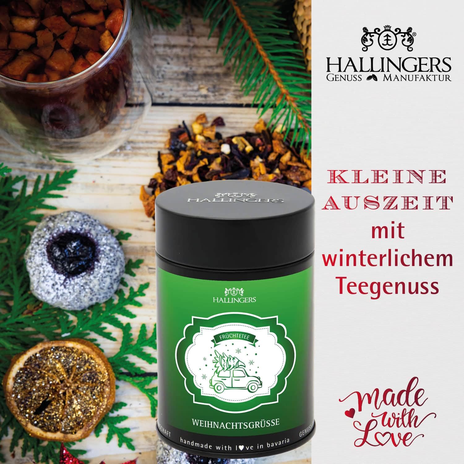 Hallingers Genuss Manufaktur Feinkost Weihnachts-Geschenk-Set - XXL-Geschenkkorb "Frohe Feiertage" große Selektion Pralinen, Nougat, Tee, Duftkerze, Pasta, Lebkuchen & mehr, Weihnachten für Frauen
