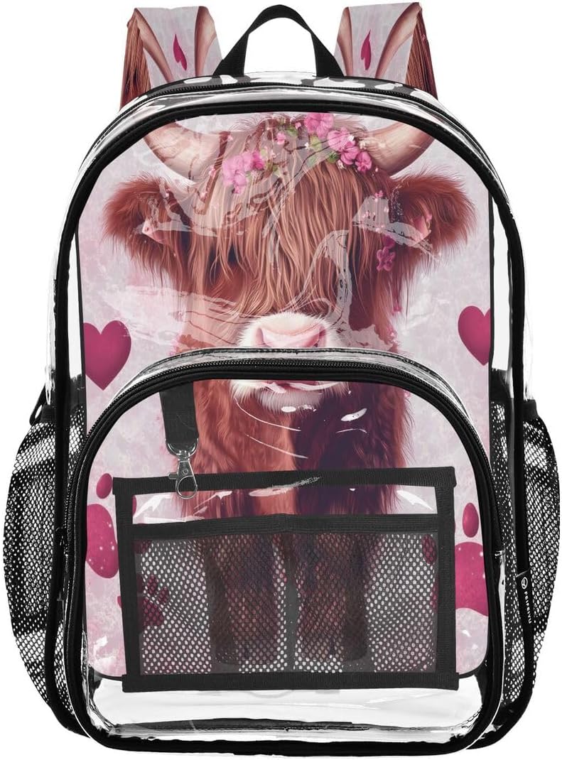 ALAZA Highland Cow Cattle Paw Print Clear Backpack PVC Transparent Bookbag Heavy Duty for Student Boy Girl Kids Adult School Travel Work - Image 8
