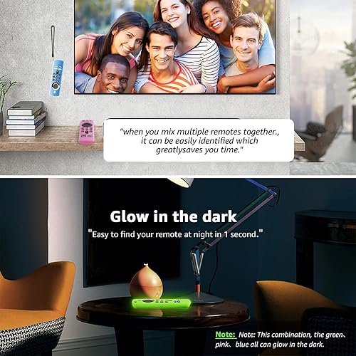 Miniatura 4 de ONEBOM - Funda protectora de silicona para mando a distancia, cubierta de control de silicona, brilla en la oscuridad (verde y rosa y azul)