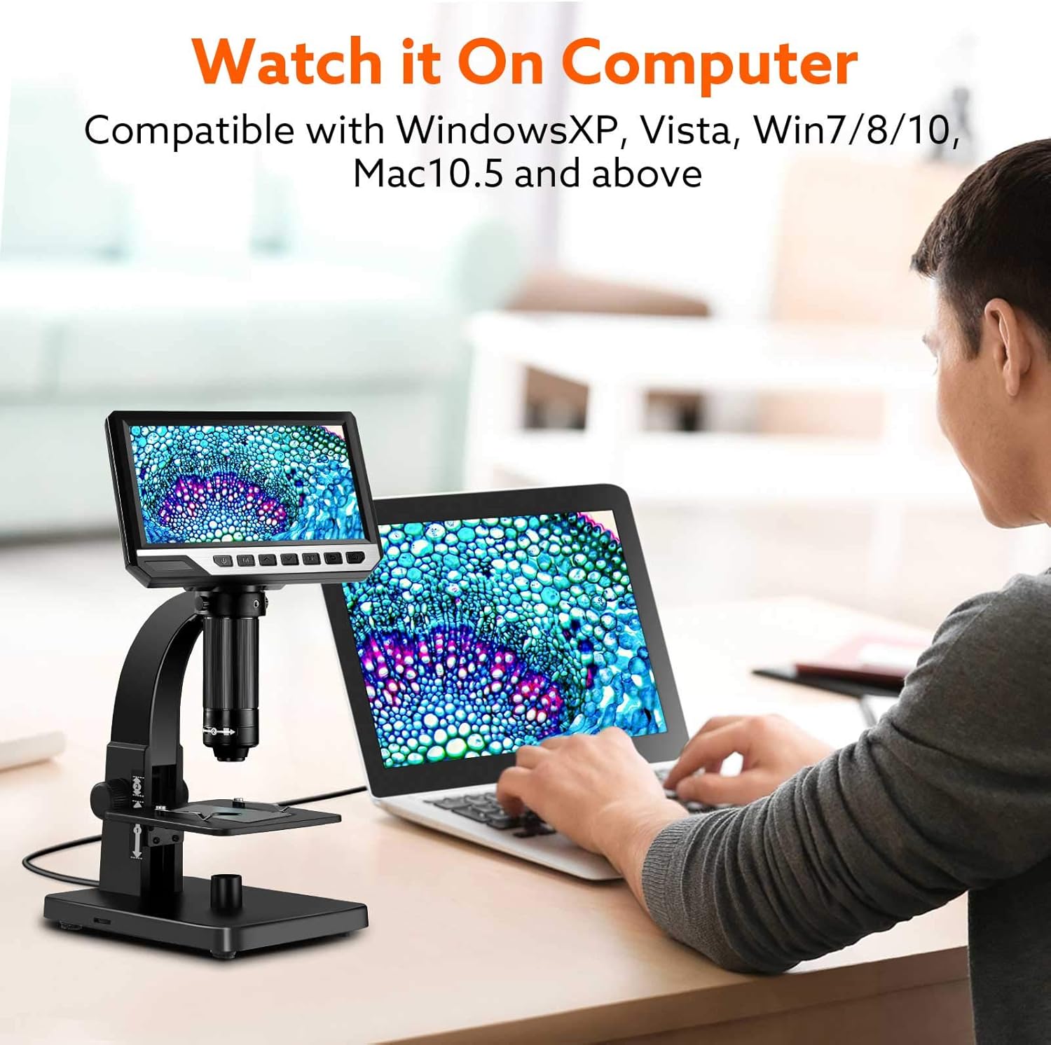 Limited Elikliv LCD Digital Microscope, 2000X Biological Microscope with Digital & Microbial Lens, 7'' IPS Display, 10 LEDs, 12MP Resolution, Windows & Mac OS Compatible (1300X)