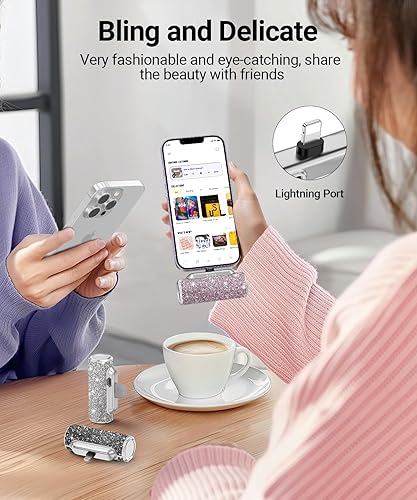 Miniatura 2 de 4smarts Mini cargador portátil para iPhone, batería externa de 4500 mAh con conector Lightning integrado, paquete de batería brillante con purpurina
