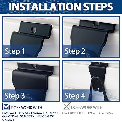 Miniatura 7 de 3-H Accesorios Slatwall, ganchos y perchas Slatwall de varios tamaños, ganchos colgantes de pared de listones resistentes para garaje, accesorios